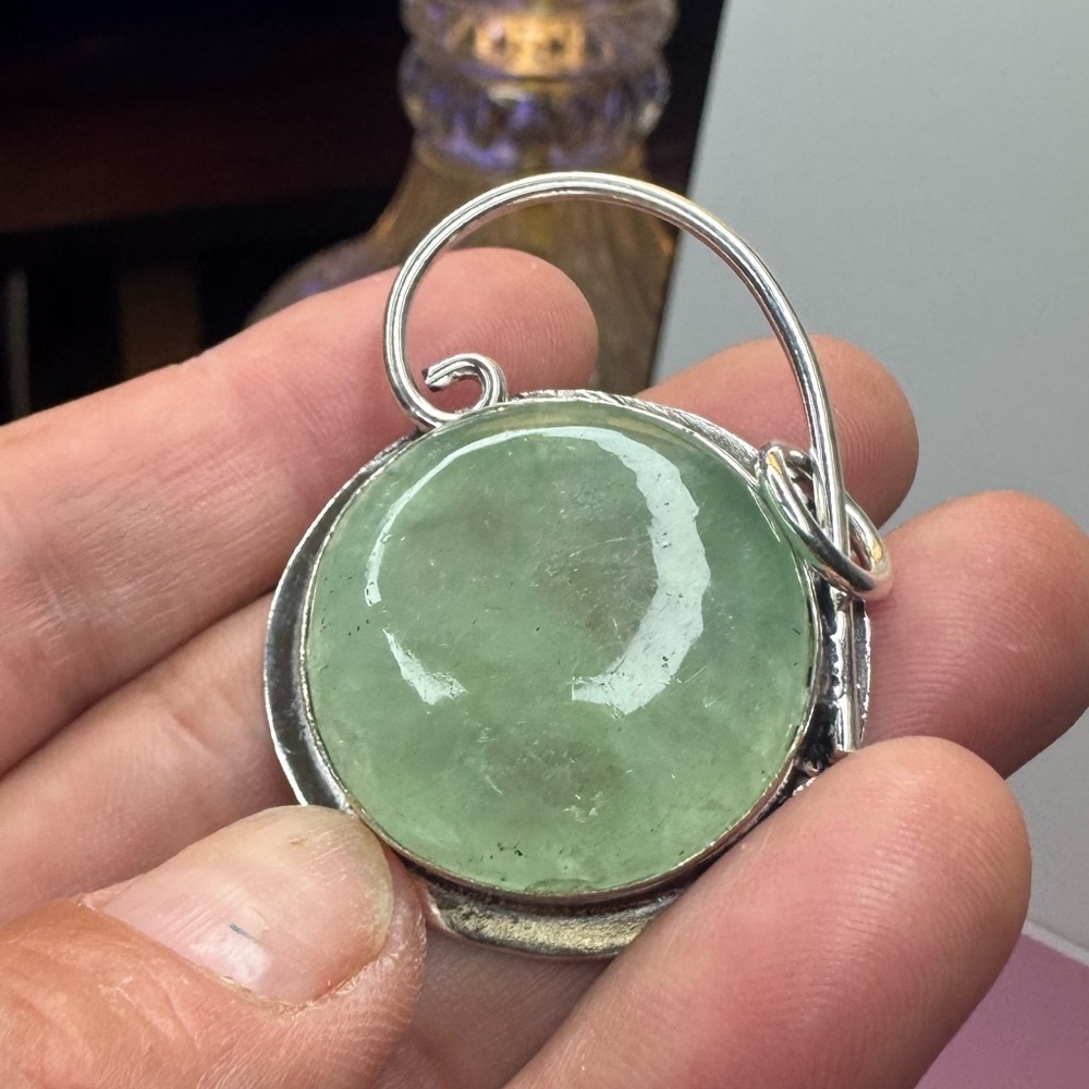925 Silver Plated Huge Aquamarine Round Pendant Gemstone Size 1.8" - Picture 4 of 7